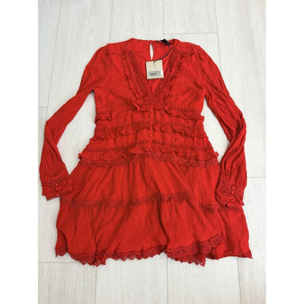 NWT AllSaints Zora Floral Ruffle Mini Dress Sz 8 US - Red Tiered $299 - Picture 6 of 16